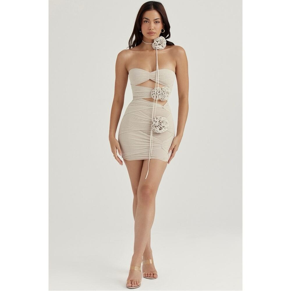 NWT HOUSE OF CB Caterina Floral Cutout Mini Dress in Fog